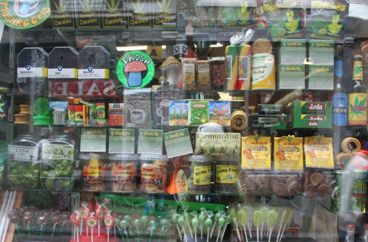 <span class="caption">An Amsterdam storefront shows the type of creative and colourful cannabis packaging seen in other jurisdictions. </span> <span class="attribution"><span class="source">Creative Commons</span>, <a class="link " href="http://creativecommons.org/licenses/by-sa/4.0/" rel="nofollow noopener" target="_blank" data-ylk="slk:CC BY-SA;elm:context_link;itc:0;sec:content-canvas">CC BY-SA</a></span>