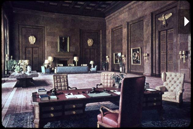 Interior view of the massive offfice of German Fuhrer Adolf Hitler in the Reichskanzlei (Reichs Chancellery, Berlin, Germany, late 1930s or early 1940s. (Photograph by Hugo Jaeger/Time & Life Pictures)