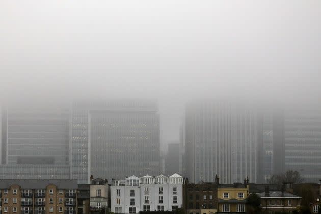 A low fog in Canary Wharf, London