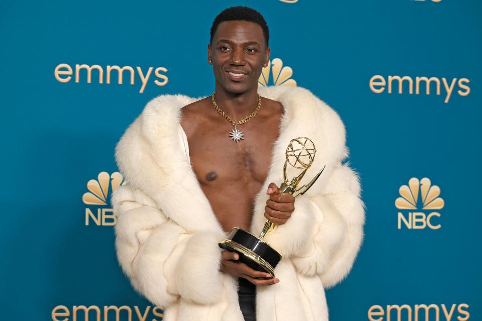 Jerrod Carmichael, winner of the Outstanding Writing for a Variety Special award for 'Jerrod Carmichael: Rothaniel,' poses in the press room during the 74th Primetime Emmys at Microsoft Theater on September 12, 2022 in Los Angeles, California.