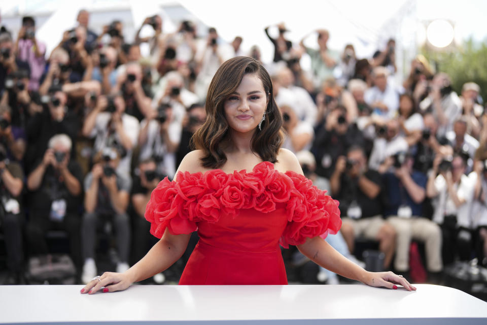 Selena Gomez poses for photographers at the photo call for the film 'Emilia Perez' at the 77th international film festival, Cannes, southern France, Sunday, May 19, 2024. (Photo by Scott A Garfitt/Invision/AP)