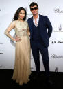 Paula Patton and singer Robin Thicke attend The Weinstein Company Party in Cannes hosted by Lexus and Chopard at Baoli Beach on May 19, 2013 in Cannes, France.