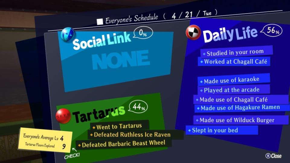 P3R adds online support too that gives you a breakdown of what other players did during the day.