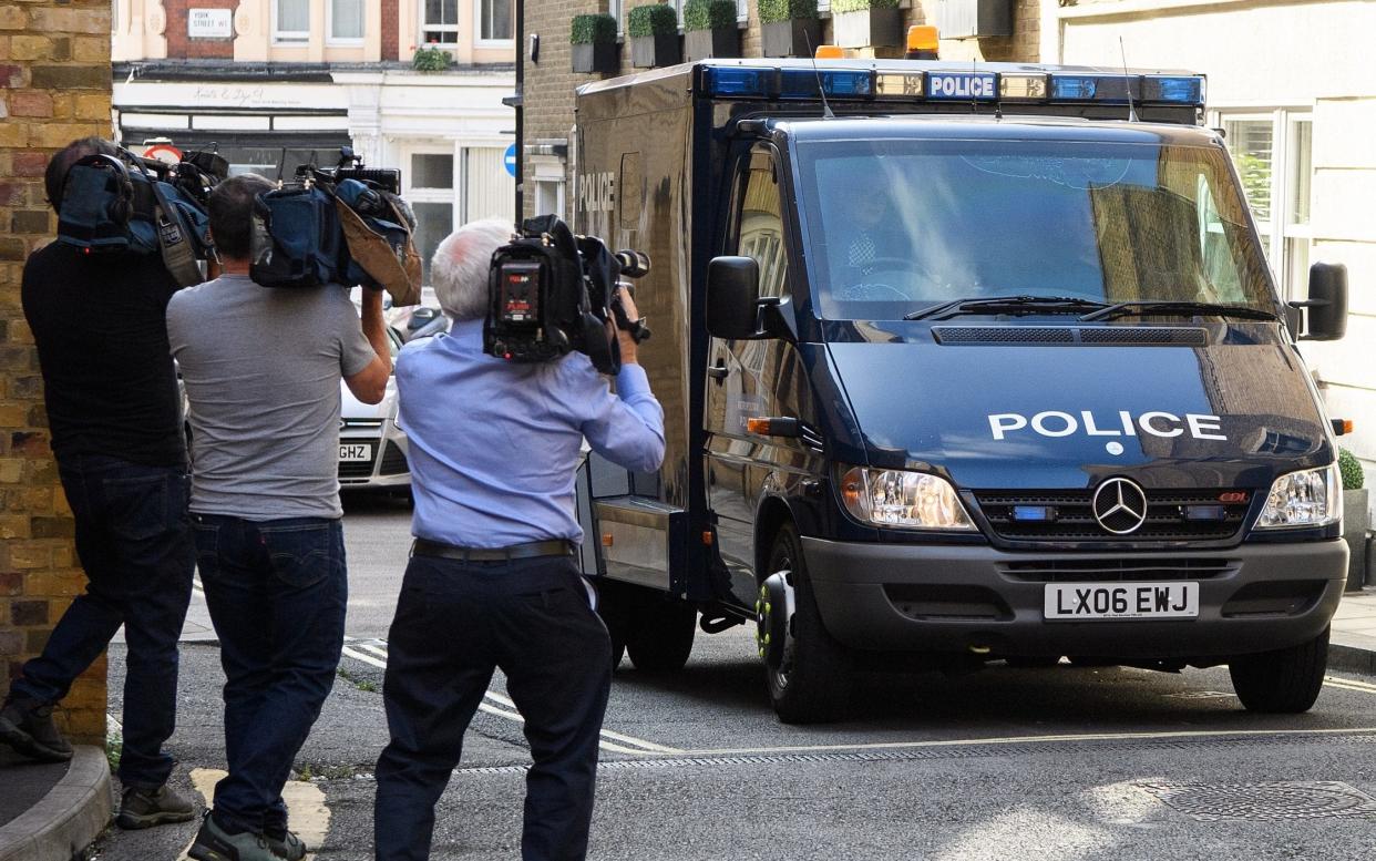 An armoured police van arrives at Westminster Magistrates' Court on Monday morning - Getty Images Europe