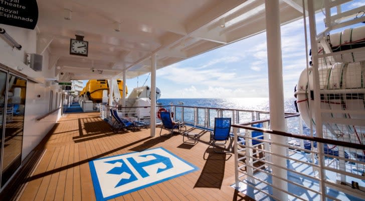 Deck of a Royal Caribbean (RCL) cruise ship looking over the ocean