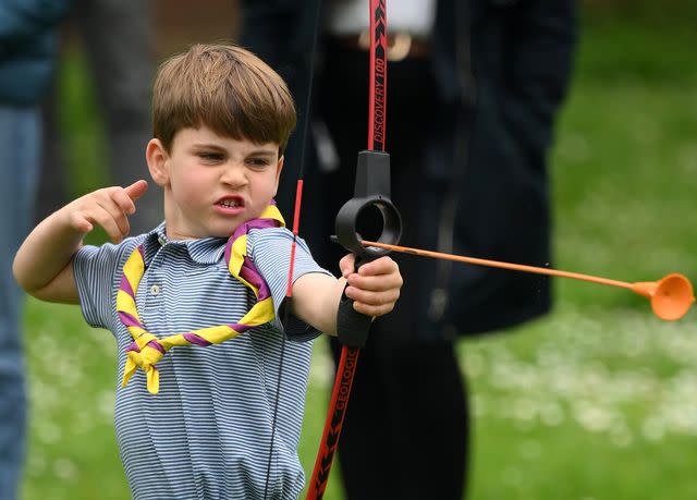 <p>Daniel Leal - WPA Pool/Getty</p> Prince Louis trying archery in 2023