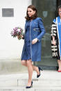 <p><strong>The occassion:</strong> Visiting the Royal College of Obstetricians and Gynaecologists in London.<br><strong>The look: </strong>A bespoke Jenny Packham coat over a matching dress, accessorised with a clutch, Jimmy Choo pumps, and sapphire jewels.<br>[Photo: Getty] </p>