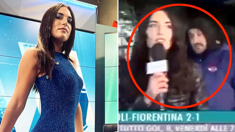 Pictured right, the moment reporter Greta Beccaglia was sexually assaulted by a football fan on live TV.