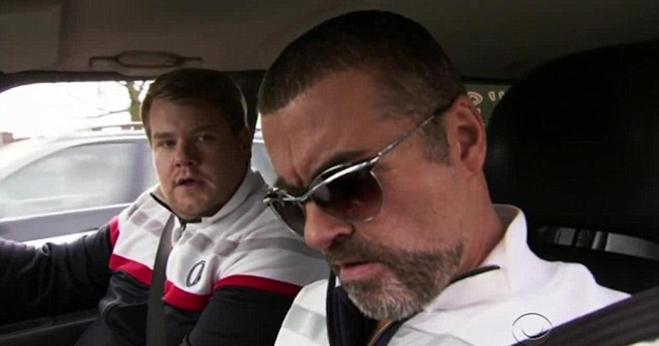 First sketch: James Corden, appearing as his character Smithy from sit-com Gavin & Stacey, alongside pop legend George Michael (Copyright: BBC/CBS)