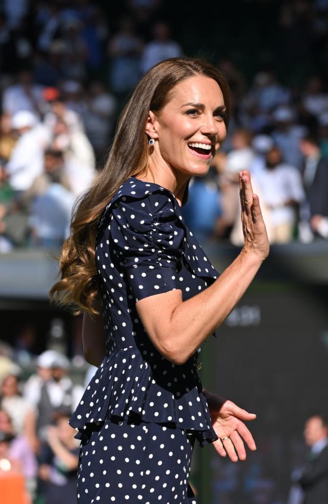 Kate Middleton in Blue Polka Dot Dress at Day 9 of Wimbledon Today 2022