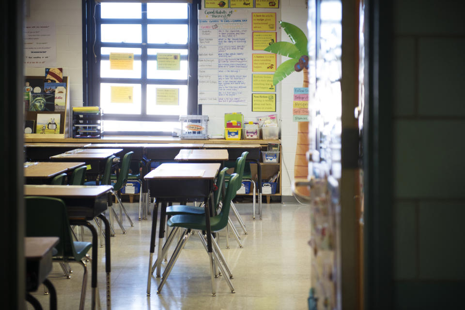 school classroom through doorway