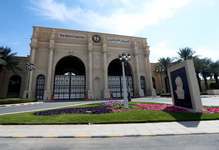 FILE PHOTO: A view shows the Ritz-Carlton hotel's entrance gate in the diplomatic quarter of Riyadh, Saudi Arabia, November 5, 2017. REUTERS/Faisal Al Nasser/File Photo