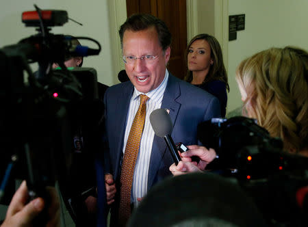 House Freedom Caucus member Rep. Dave Brat talks to reporters on Capitol Hill. REUTERS/Jonathan Ernst