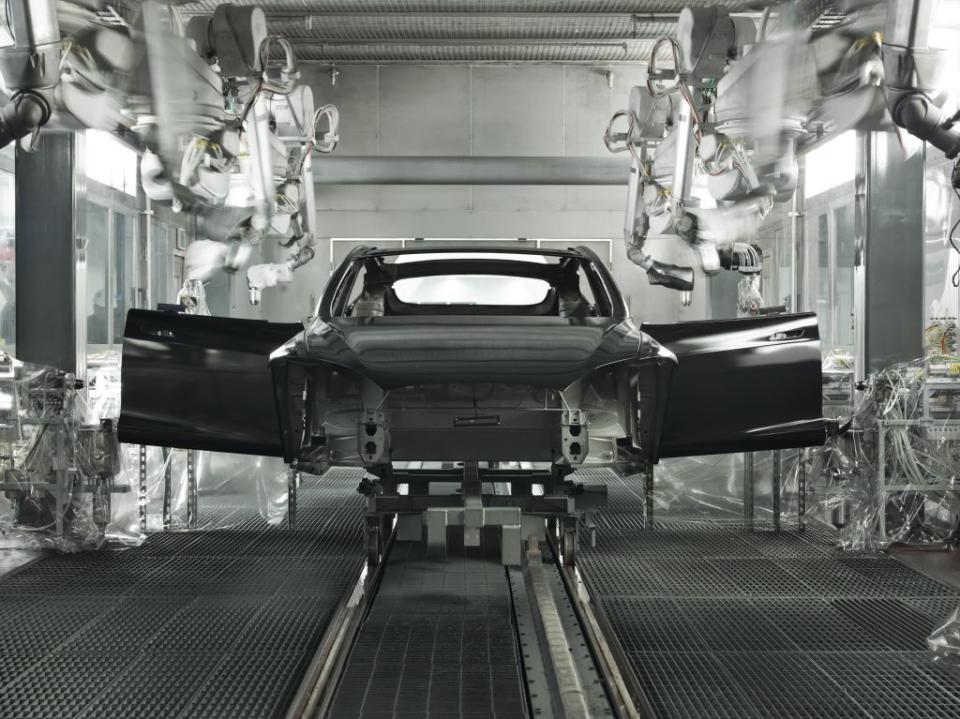 Production at Tesla's assembly plant in Fremont, California.