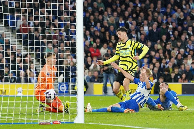 Kai Havertz scored Arsenal's second goal at the Amex Stadium