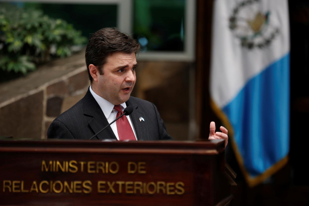 U.S. President Joe Biden's special envoy for the Northern Triangle Ricardo Zuniga holds a news conference during a two-day visit to the country, in Guatemala City, Guatemala, April 6, 2021. (Luis Echeverria/Reuters)