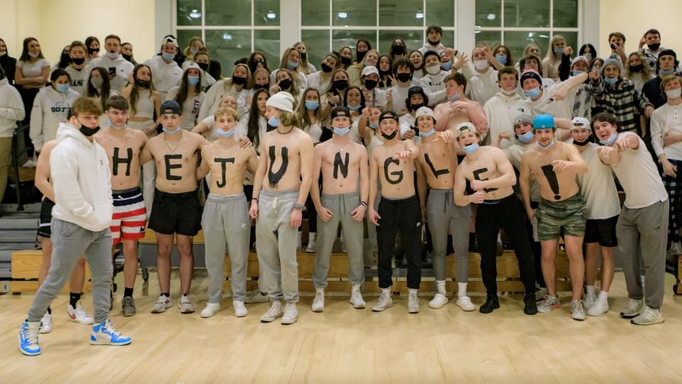 Plymouth South students show their support for the Panthers during Thursday's home game with Plymouth North.