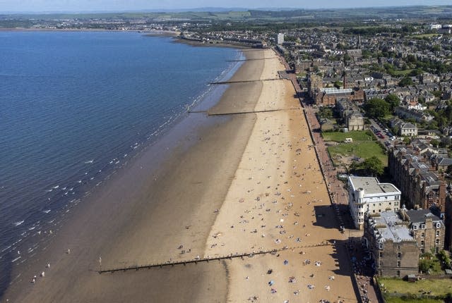 People on Portobello beach in the springtime