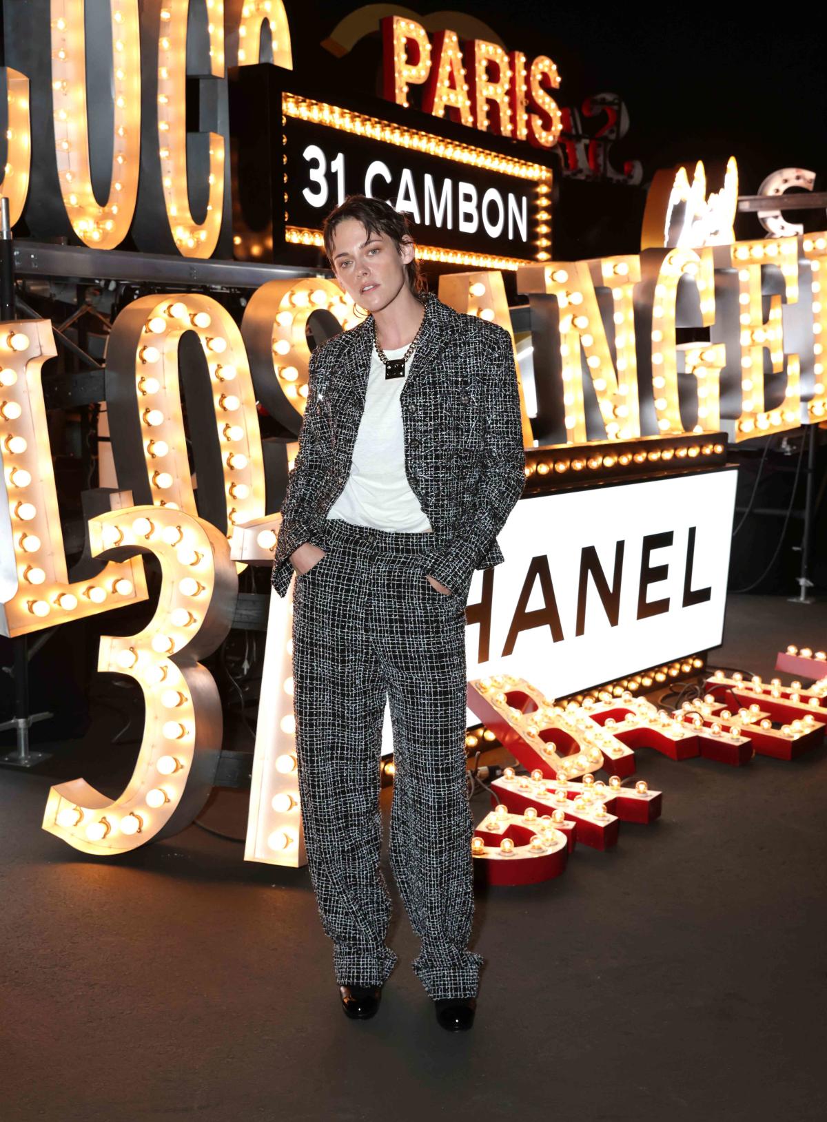 Kristen Stewart's Latest Look Included a Black-and-White Chanel Tweed Set