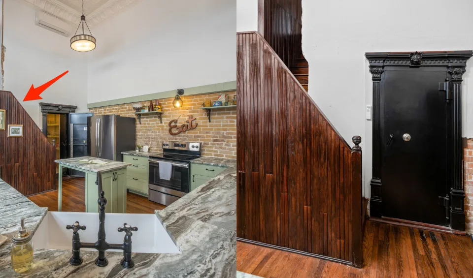 Bartlett National Bank in Texas, kitchen and staircase