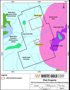 Pilot Property 2021 Soil Geochemistry Grid Locations and Regional Geology Map