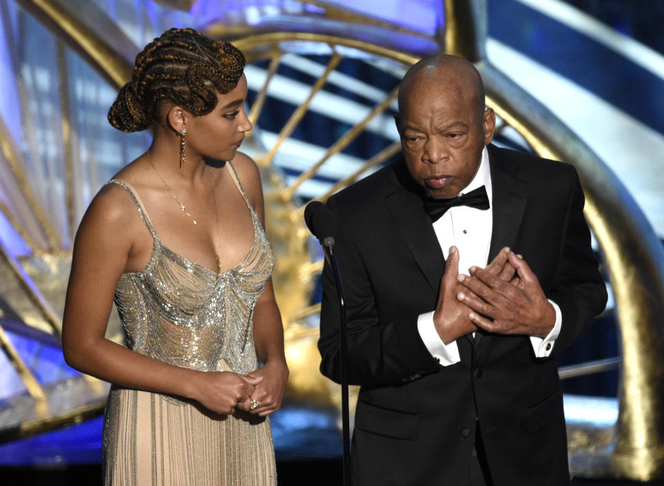 Amandla Stenberg, left, and Rep. John Lewis, D-Ga, introduce "Green Book" at the Oscars on Feb. 24, 2019, at the Dolby Theatre in Los Angeles. (Photo: Chris Pizzello/Invision/AP)