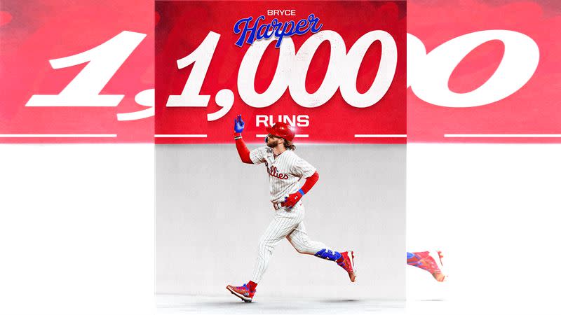 費城人哈波（Bryce Harper）炸裂2分砲！達成生涯1000分得分。（圖／翻攝自MLB推特）