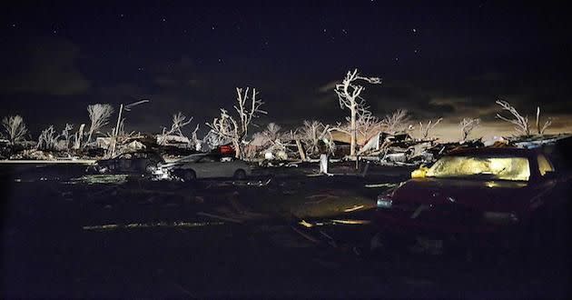 Damage after a tornado struck the small town of Fairdale Ill.  (AP Photo/Daily Herald, John Starks)