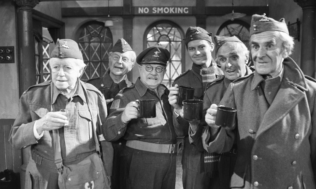 <span>Ian Lavender, third right, with fellow cast members in 1977. From left: Arnold Ridley (Private Godfrey), Clive Dunn (Corporal Jones), Arthur Lowe (Captain Mainwaring), John Laurie (Private Frazer) and John Le Mesurier (Sergeant Wilson). </span><span>Photograph: Express/Getty Images</span>