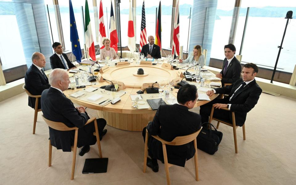 G7 leaders attend a meeting at G7 leaders' summit in Hiroshima, Japan - MINISTRY OF FOREIGN AFFAIRS OF JAPAN