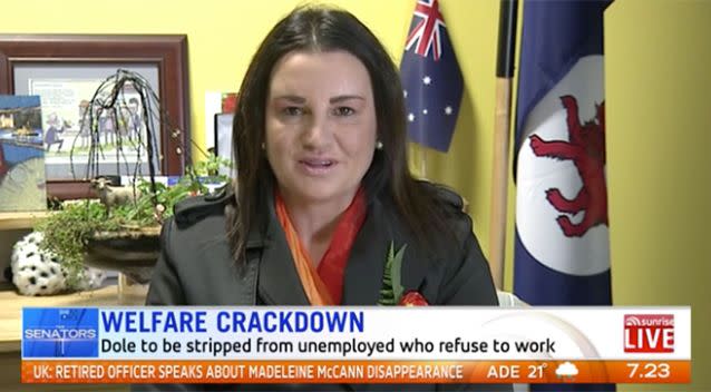Independent Senator Jacqui Lambie said she's a big supporter of the welfare card. Photo: Channel 7