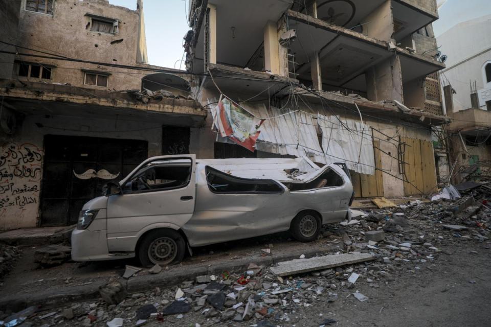 Al Bureije refugee camp in Gaza after an Israeli airstrike on Wednesday (EPA)