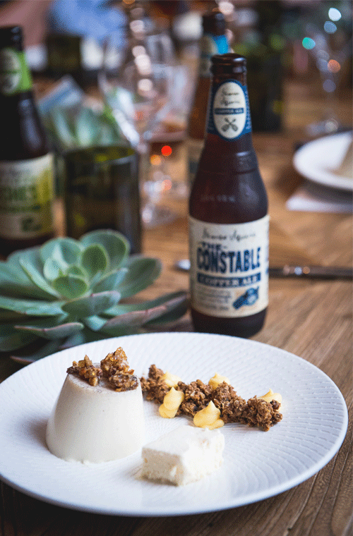 Panna Cotta With Malt And Pollen Crumb And A Beer And Honey Gelato