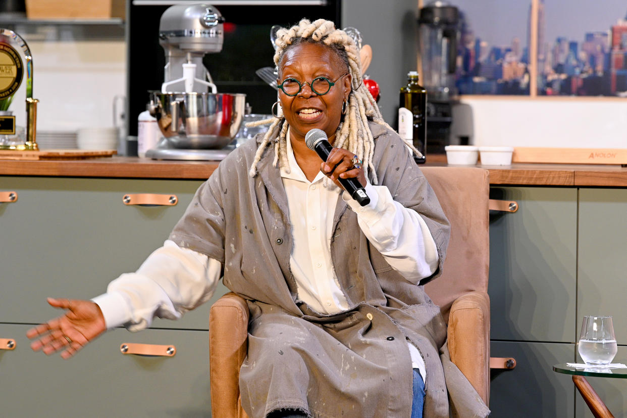 NEW YORK, NEW YORK - OCTOBER 13: Whoopi Goldberg speaks onstage during the Grand Tasting presented by ShopRite featuring Culinary Demonstrations at The IKEA Kitchen presented by Capital One at Pier 94 on October 13, 2019 in New York City. (Photo by Dave Kotinsky/Getty Images for NYCWFF)