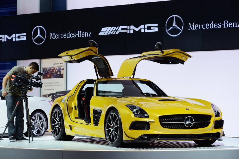 LOS ANGELES, CA - NOVEMBER 29: The Mercedes-Benz SLS AMG GT is unveiled during the Los Angeles Auto show on November 29, 2012 in Los Angeles, California. The LA Auto Show opens to the public on November 30 and runs through December 9. (Photo by Kevork Djansezian/Getty Images)