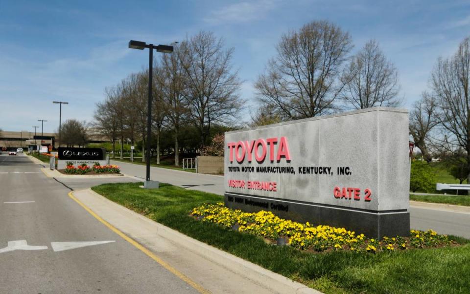 Entrance to Toyota Motor Manufacturing Kentucky in Georgetown, Ky, on April 10, 2017.