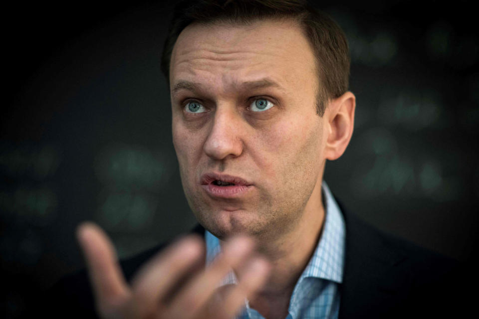 Alexei Navalny speaks during an interview with AFP at the office of his Anti-corruption Foundation (FBK) in Moscow on Jan. 16, 2018. (Mladen Antonov / AFP via Getty Images file)