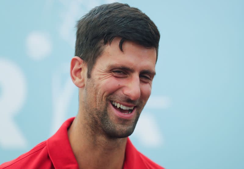 World number one tennis player Novak Djokovic holds a news conference, in Belgrade