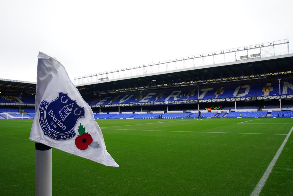 A general view of a corner flag with a poppy logo ahead of the Premier League match at Goodison Park, Liverpool. Picture date: Saturday November 4, 2023. (Photo by Peter Byrne/PA Images via Getty Images)