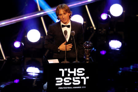 Soccer Football - The Best FIFA Football Awards - Royal Festival Hall, London, Britain - September 24, 2018 Luka Modric after winning the Best Men's Player award Action Images via Reuters/John Sibley