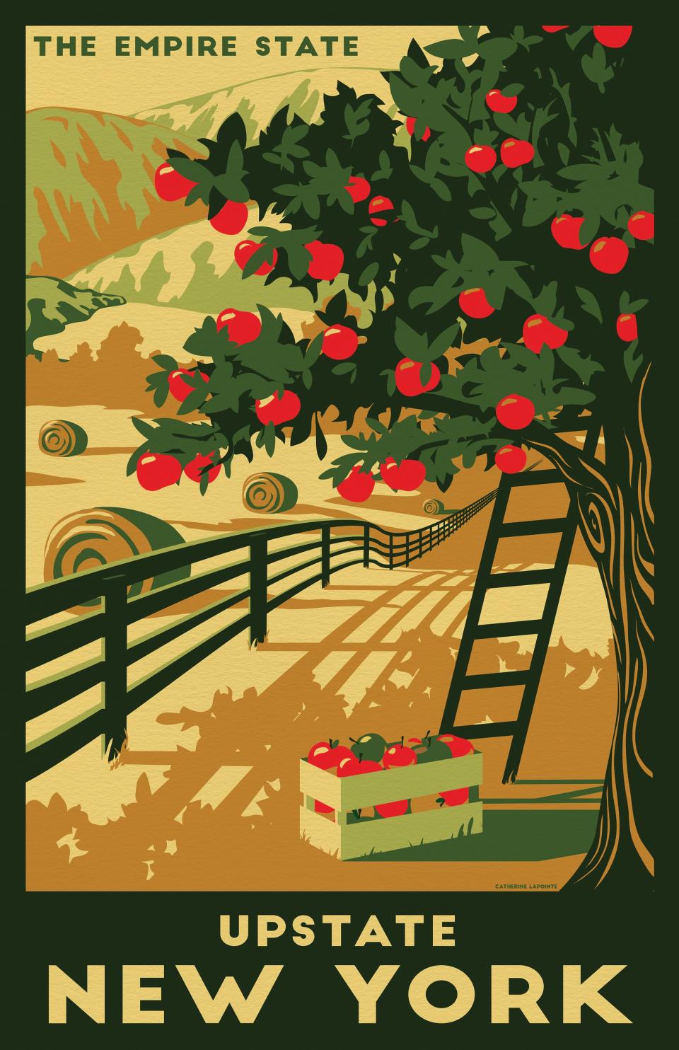 A travel poster of upstate New York by Catherine LaPointe Vollmer.