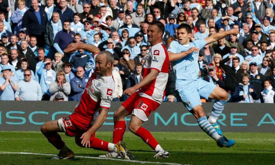 Sergio Agüero lashes in the goal against QPR that won Manchester City the 2012 title.