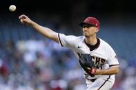 Arizona Diamondbacks starting pitcher Zach Davies throws against the Kansas City Royals during the first inning of a baseball game Monday, May 23, 2022, in Phoenix. (AP Photo/Ross D. Franklin)