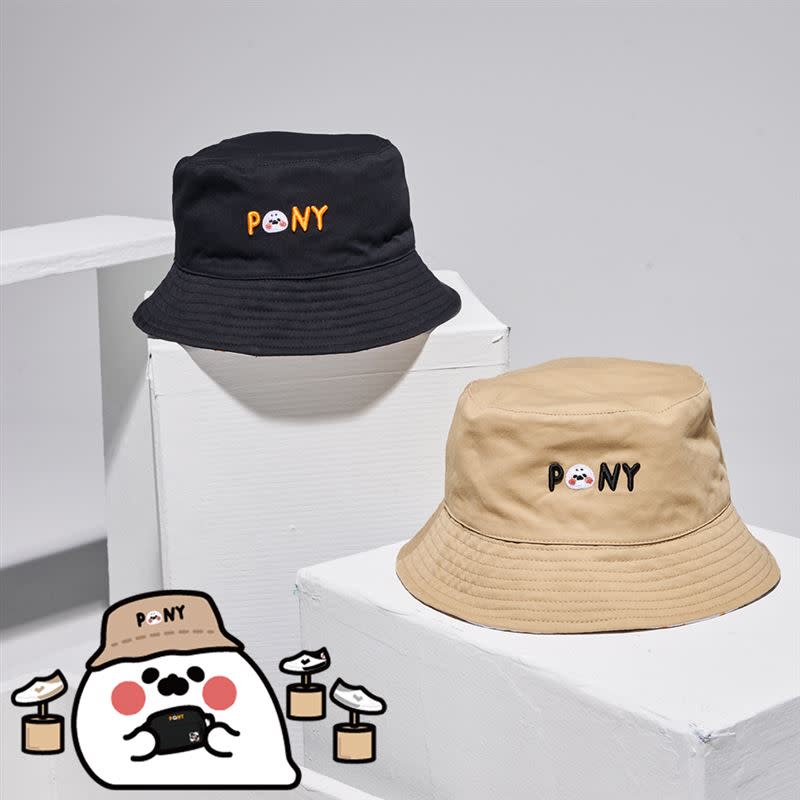 PONY X 無所事事小海豹聯名款漁夫帽可雙面穿戴，日常穿搭或是假日出遊都能輕鬆百搭。（圖／品牌業者提供）