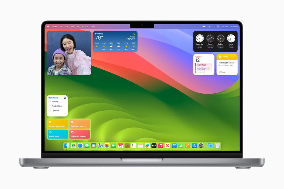 Apple's macOS Sonoma features new widget designs similar to those found on the iPhone and iPad. (Image: Apple)