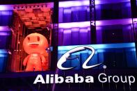 The logo of Alibaba Group is seen during Alibaba Group's 11.11 Singles' Day global shopping festival at the company's headquarters in Hangzhou