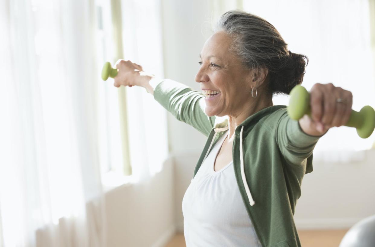 A healthy endocannabinoid system is critical to the human body’s immune functions. <a href="https://www.gettyimages.com/detail/photo/older-hispanic-woman-lifting-weights-in-living-room-royalty-free-image/546825853?phrase=energy%20exercise&adppopup=true" rel="nofollow noopener" target="_blank" data-ylk="slk:Jose Luis Pelaez Inc/Digital Vision via Getty Images;elm:context_link;itc:0;sec:content-canvas" class="link ">Jose Luis Pelaez Inc/Digital Vision via Getty Images</a>