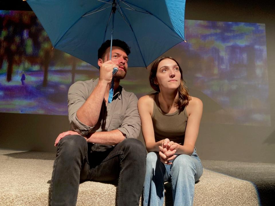 Jack Aschenbach (Jack) and Paige O'Connor (Liv) in a scene from "LIV at Sea," a world premiere now at the Harbor Stage Company in Wellfleet.