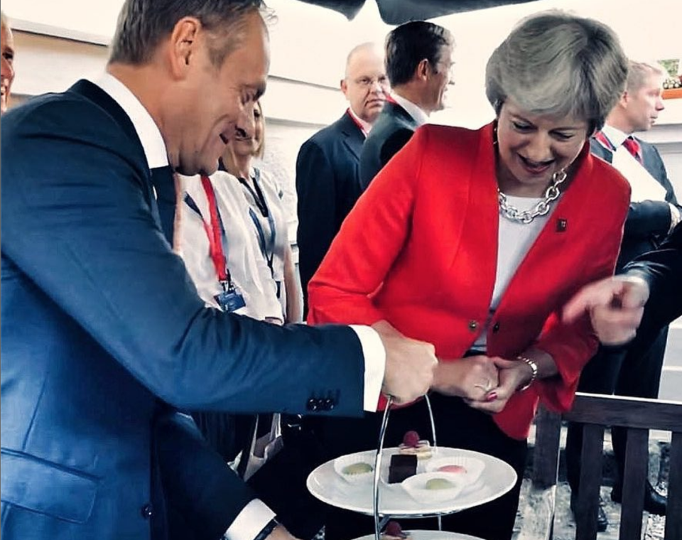 Theresa May ‘having her cake and eating it’ should be reserved for literal instances of the prime minister enjoying baked goods: Instagram/Donald Tusk