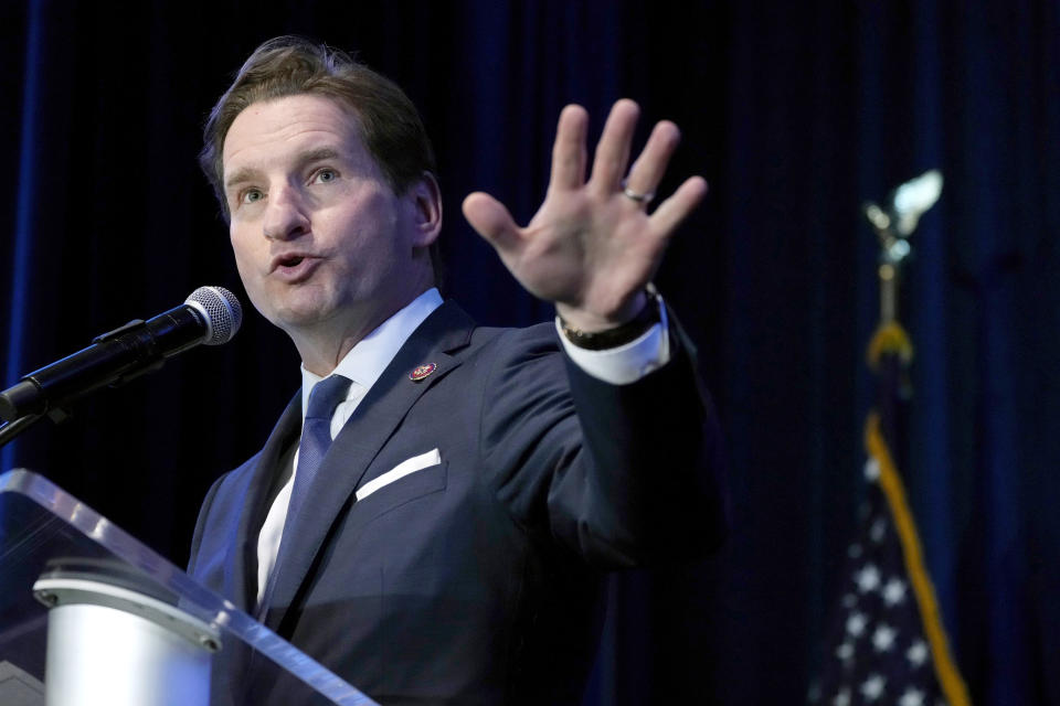 FILE - Democratic presidential candidate Rep. Dean Phillips, D-Minn., speaks at South Carolina's "First in the Nation" dinner at the South Carolina State Fairgrounds in Columbia, S.C., Saturday Jan. 27, 2024. The Wisconsin Supreme Court ordered state elections officials Friday, Feb. 2, 2024, to include Phillips on the state's Democratic presidential primary ballot. (AP Photo/Jacquelyn Martin, File)